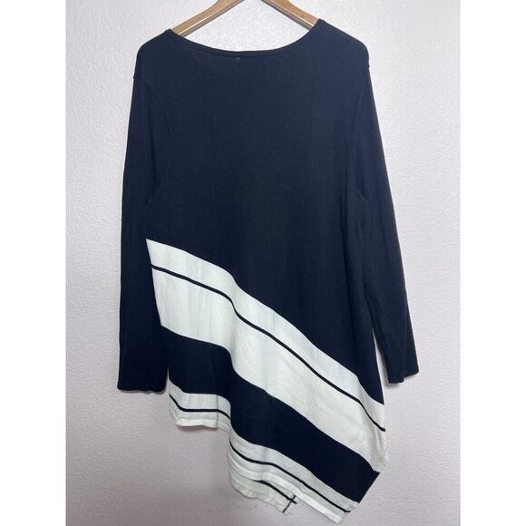 Alfani Plus Size 3XL Asymmetrical Hem Striped Sweater Black $76 Black White - Picture 3 of 5